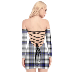 Hannay Modern Tartan Plaid Off-Shoulder Back Lace-Up Dress