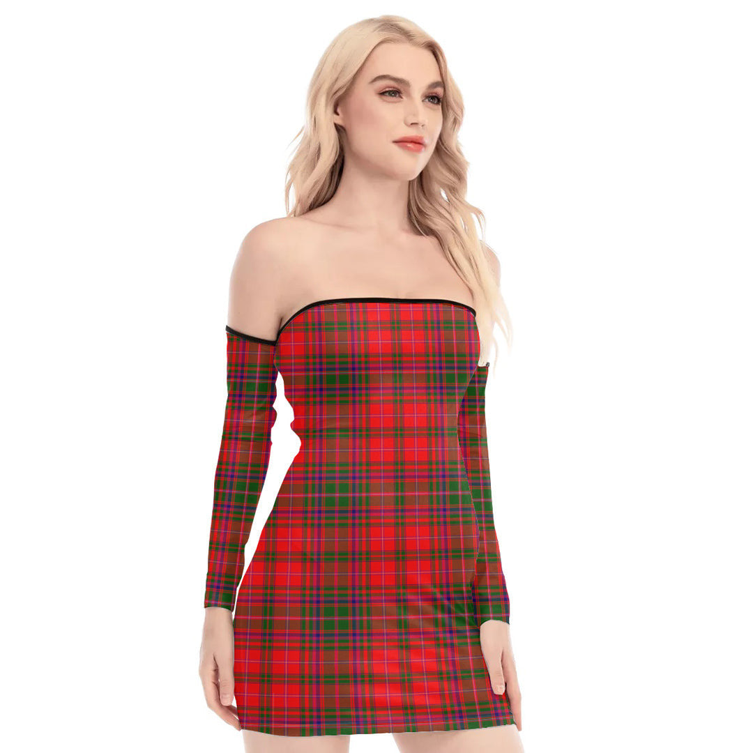 MacDougall Modern Tartan Plaid Off-Shoulder Back Lace-Up Dress