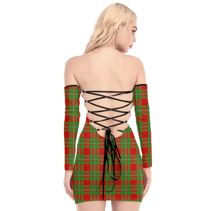 MacGregor Modern Tartan Plaid Off-Shoulder Back Lace-Up Dress