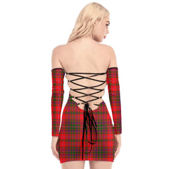 MacDougall Modern Tartan Plaid Off-Shoulder Back Lace-Up Dress