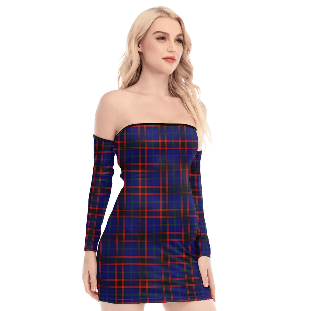 Home Modern Tartan Plaid Off-Shoulder Back Lace-Up Dress