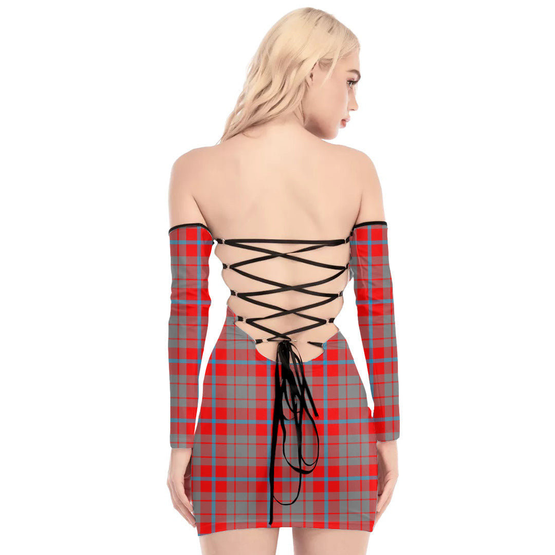 Moubray Tartan Plaid Off-Shoulder Back Lace-Up Dress