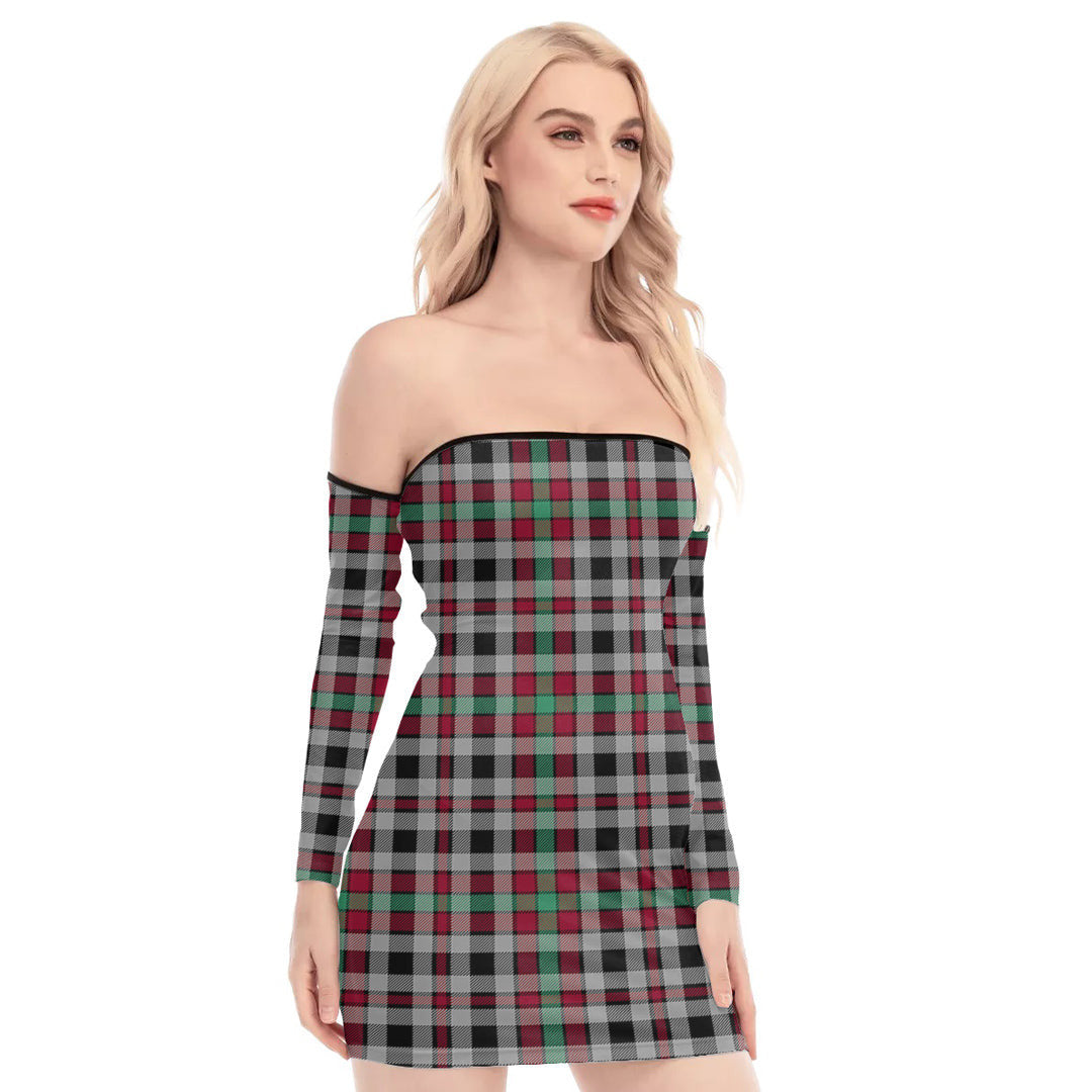 Borthwick Ancient Tartan Plaid Off-Shoulder Back Lace-Up Dress