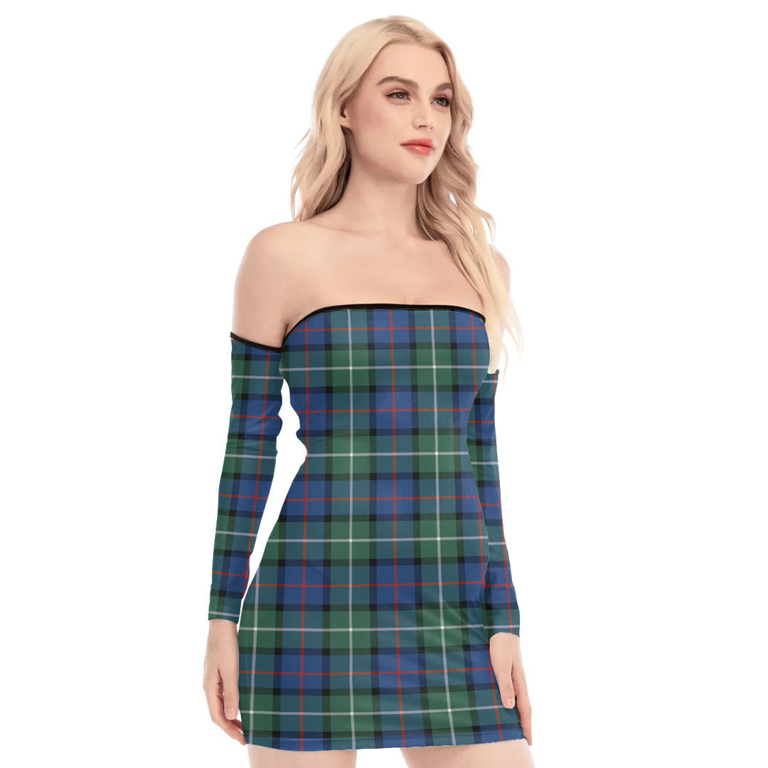 Davidson of Tulloch Tartan Plaid Off-Shoulder Back Lace-Up Dress