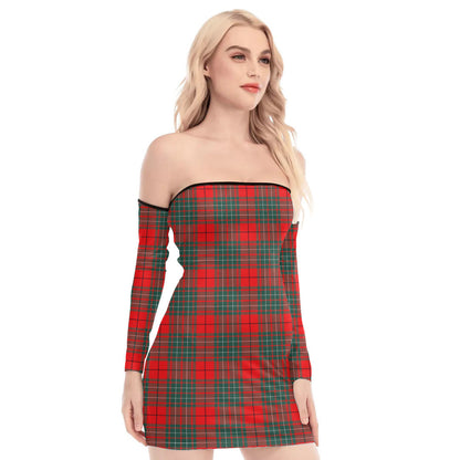 Cumming Modern Tartan Plaid Off-Shoulder Back Lace-Up Dress