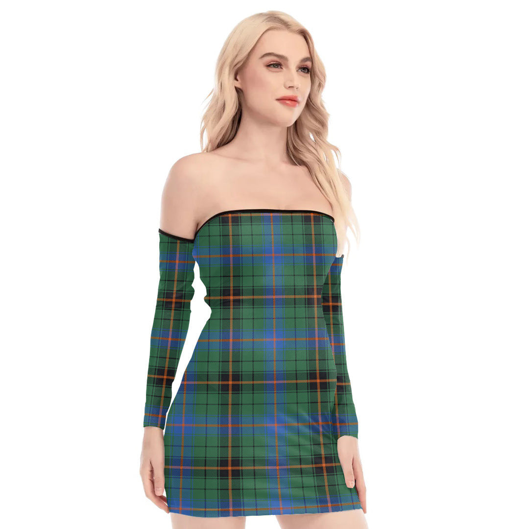 Davidson Ancient Tartan Plaid Off-Shoulder Back Lace-Up Dress