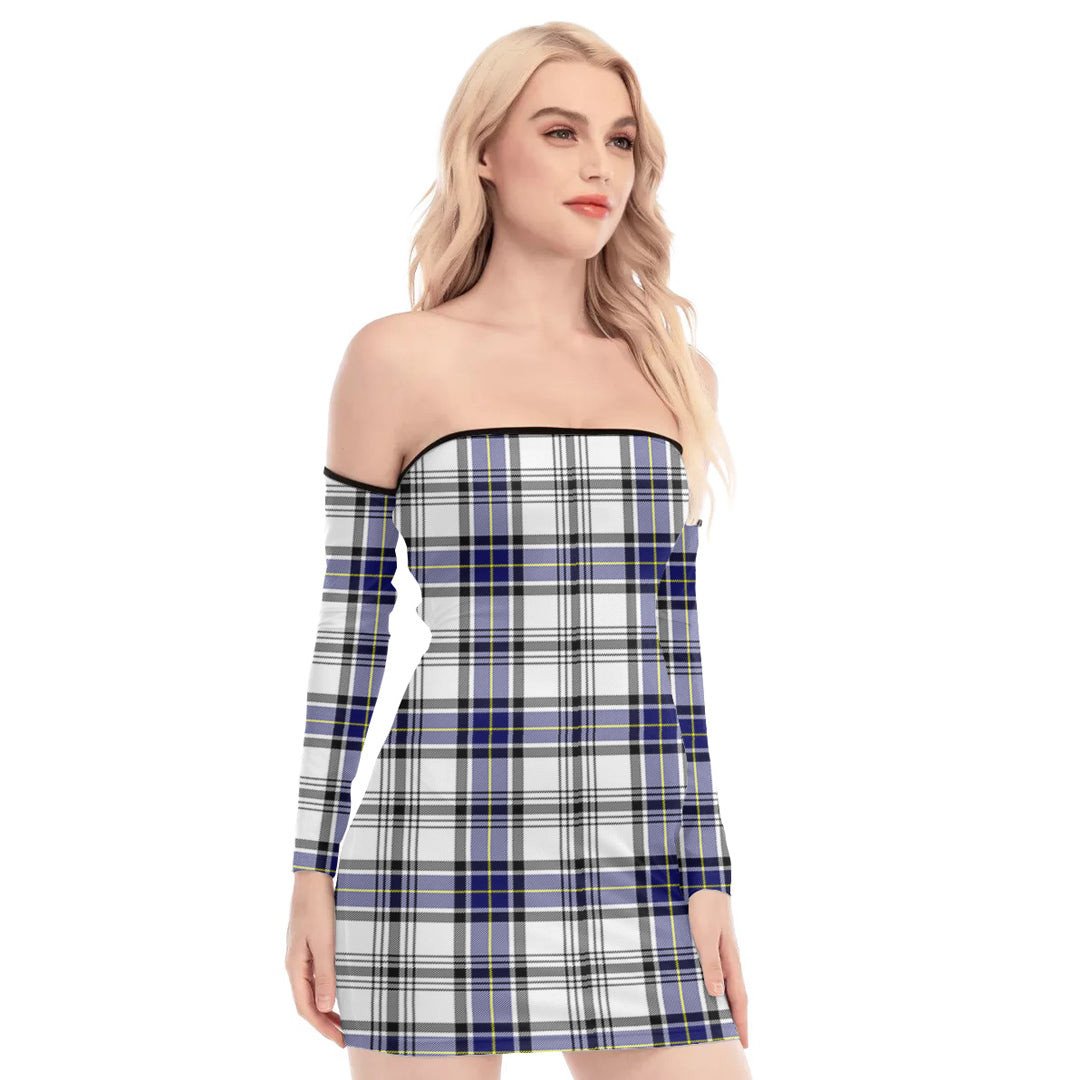 Hannay Modern Tartan Plaid Off-Shoulder Back Lace-Up Dress