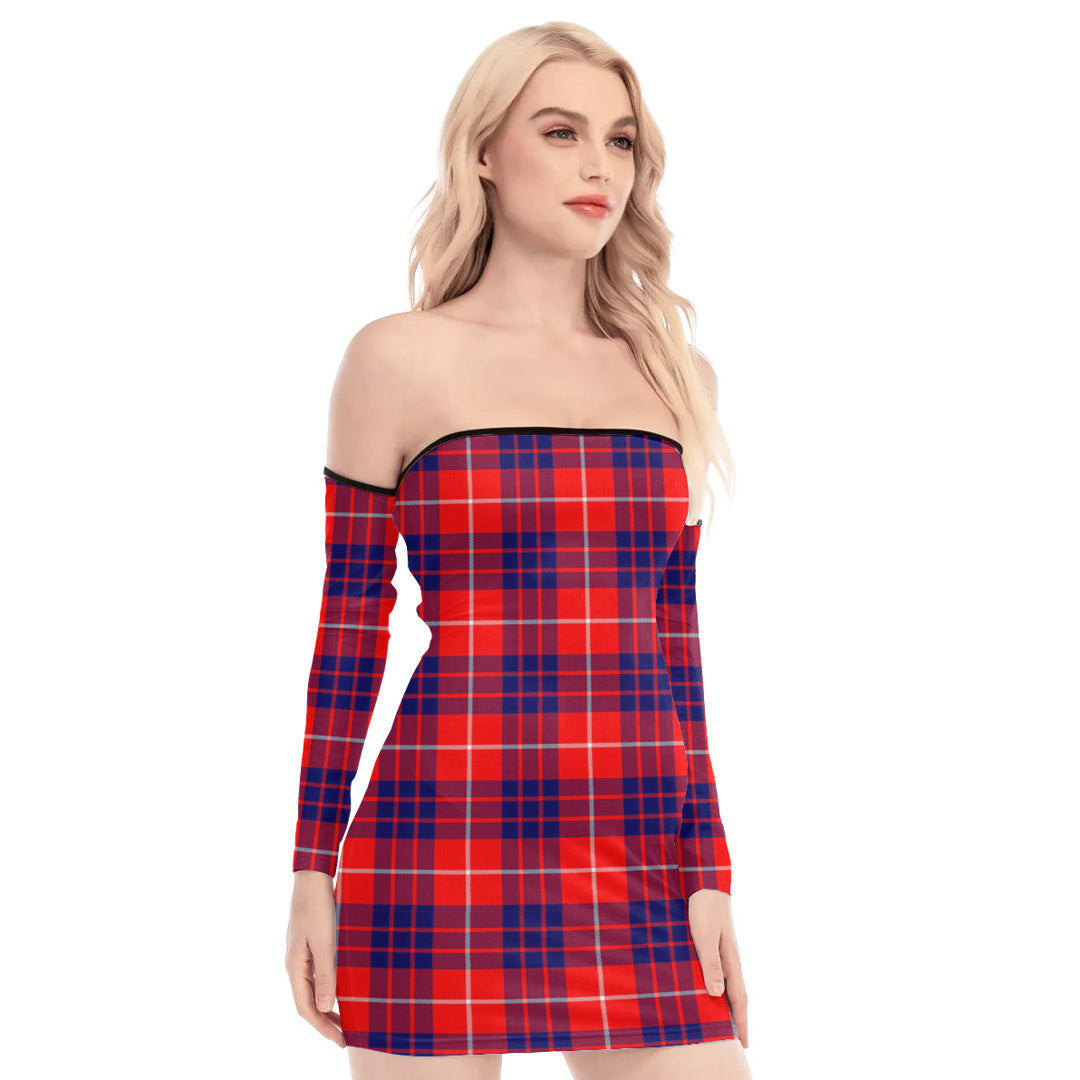 Hamilton Modern Tartan Plaid Off-Shoulder Back Lace-Up Dress