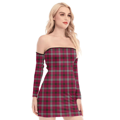 Little Tartan Plaid Off-Shoulder Back Lace-Up Dress