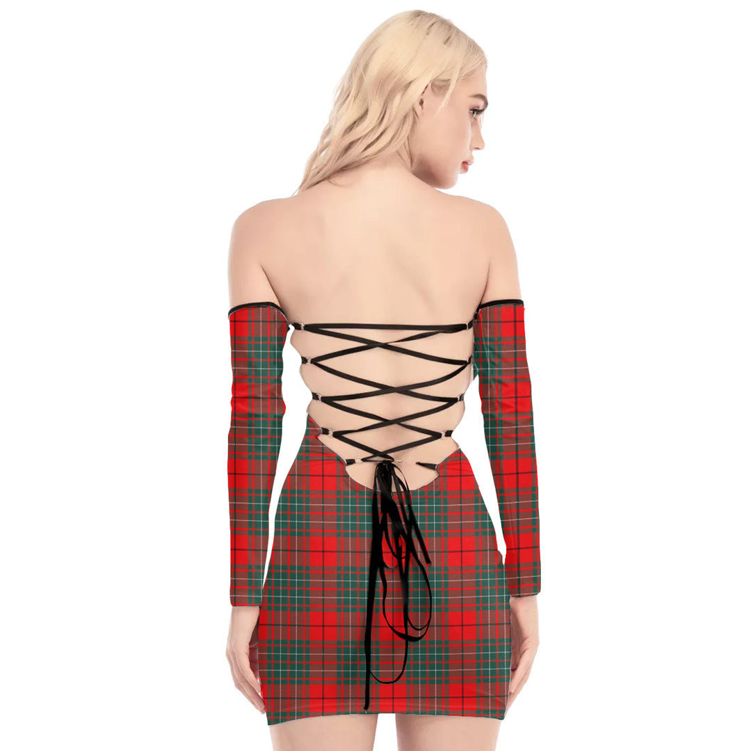 Cumming Modern Tartan Plaid Off-Shoulder Back Lace-Up Dress