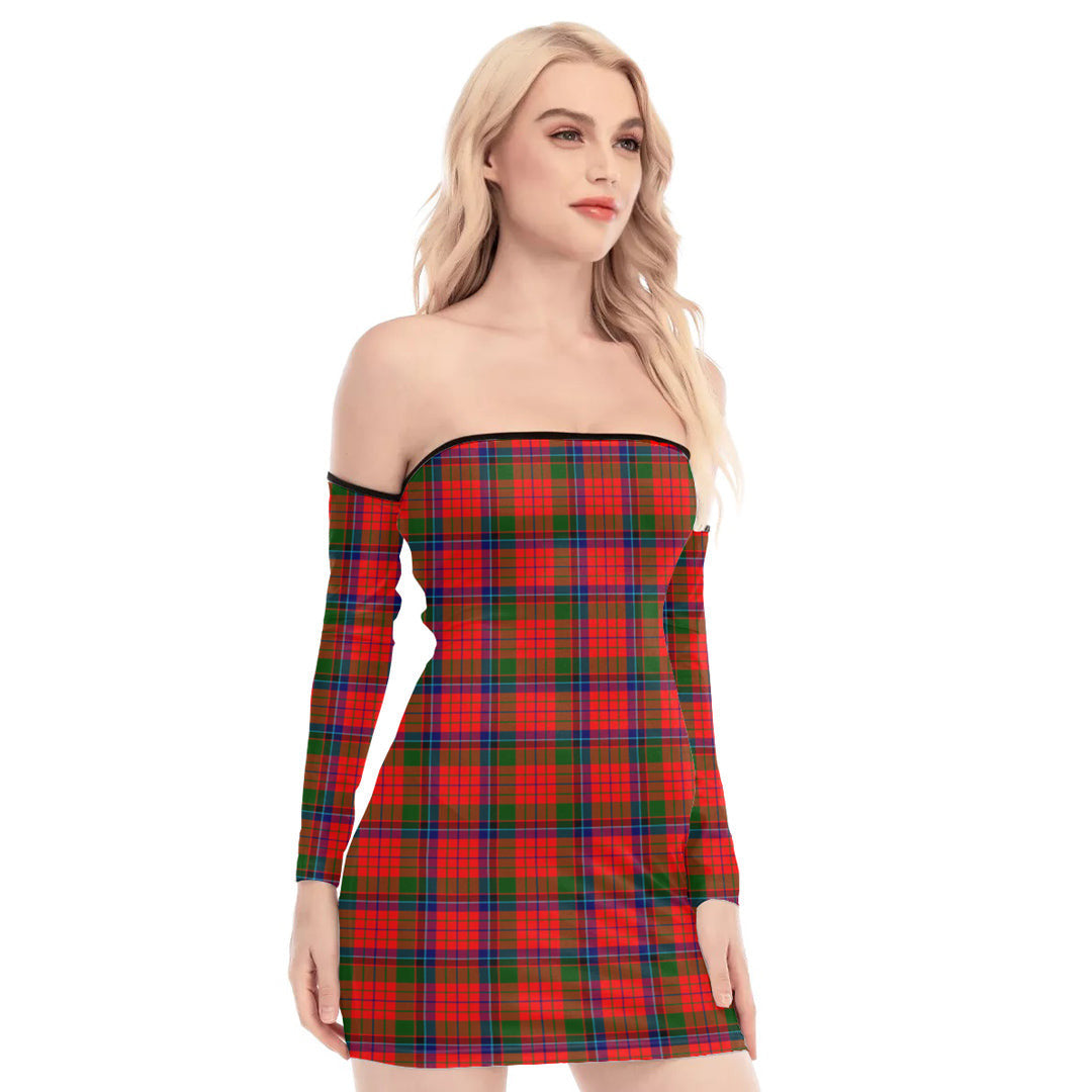 Nicolson Modern Tartan Plaid Off-Shoulder Back Lace-Up Dress