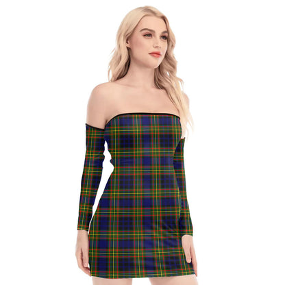 Clelland Modern Tartan Plaid Off-Shoulder Back Lace-Up Dress