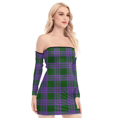 Elphinstone Tartan Plaid Off-Shoulder Back Lace-Up Dress