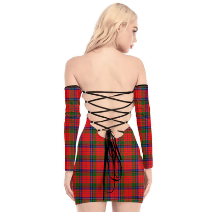 Nicolson Modern Tartan Plaid Off-Shoulder Back Lace-Up Dress