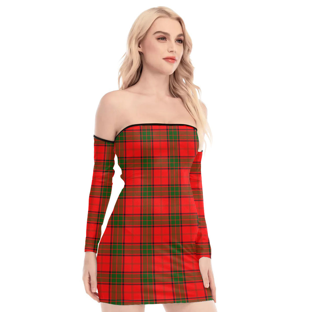 Maxwell Modern Tartan Plaid Off-Shoulder Back Lace-Up Dress