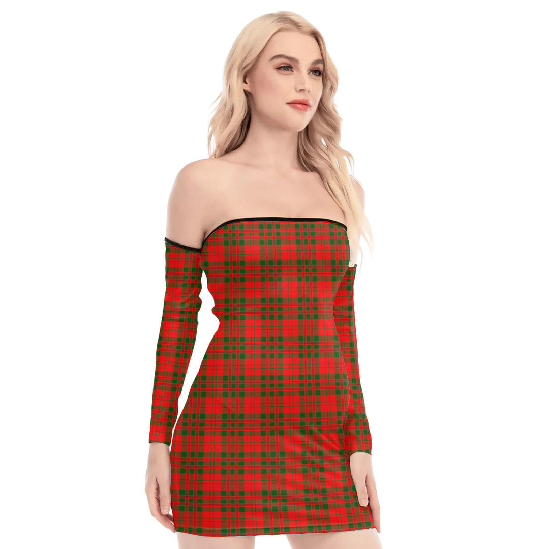 Livingstone Modern Tartan Plaid Off-Shoulder Back Lace-Up Dress