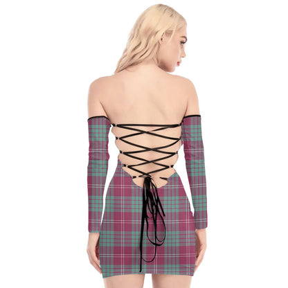 Crawford Ancient Tartan Plaid Off-Shoulder Back Lace-Up Dress