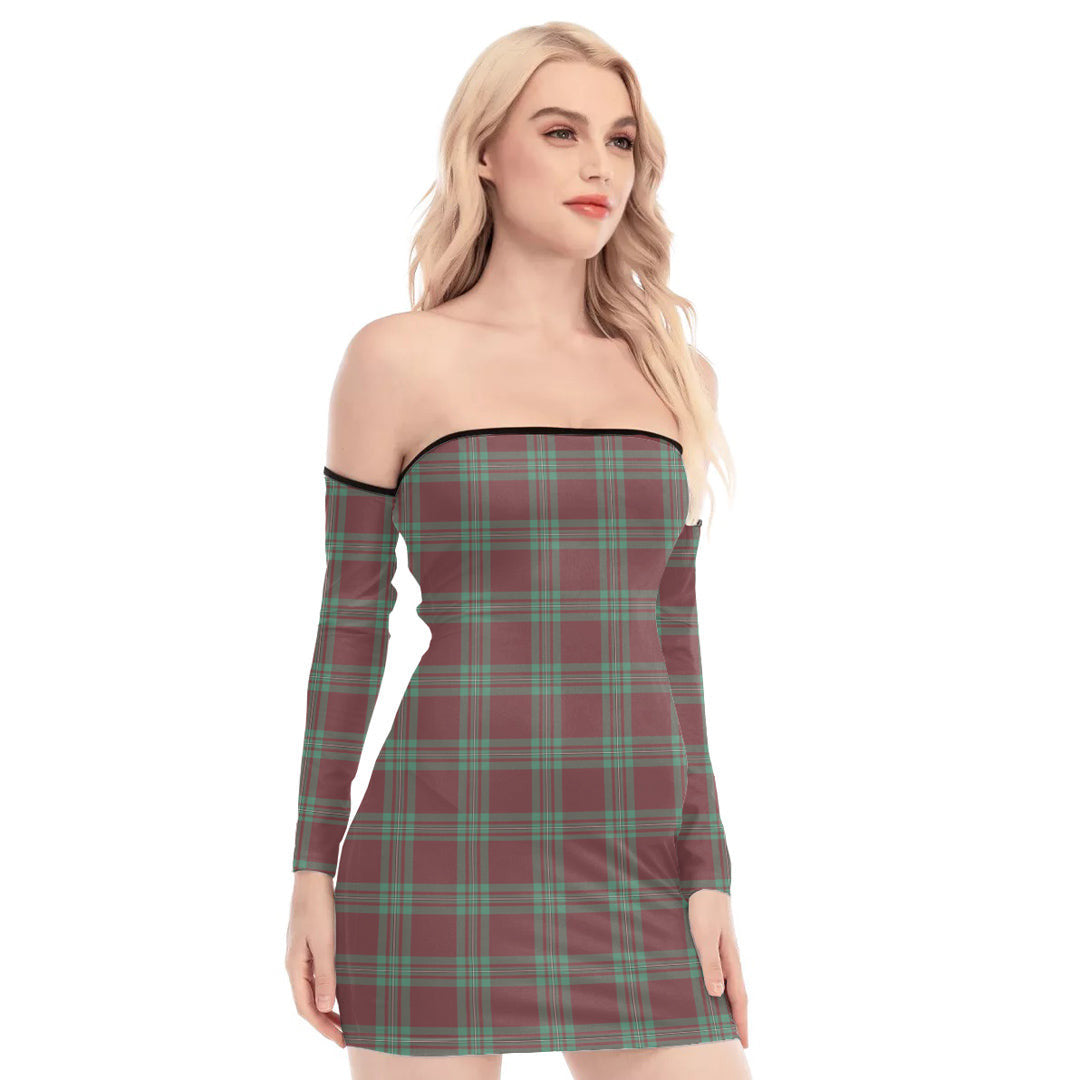 MacGregor Hunting Ancient Tartan Plaid Off-Shoulder Back Lace-Up Dress