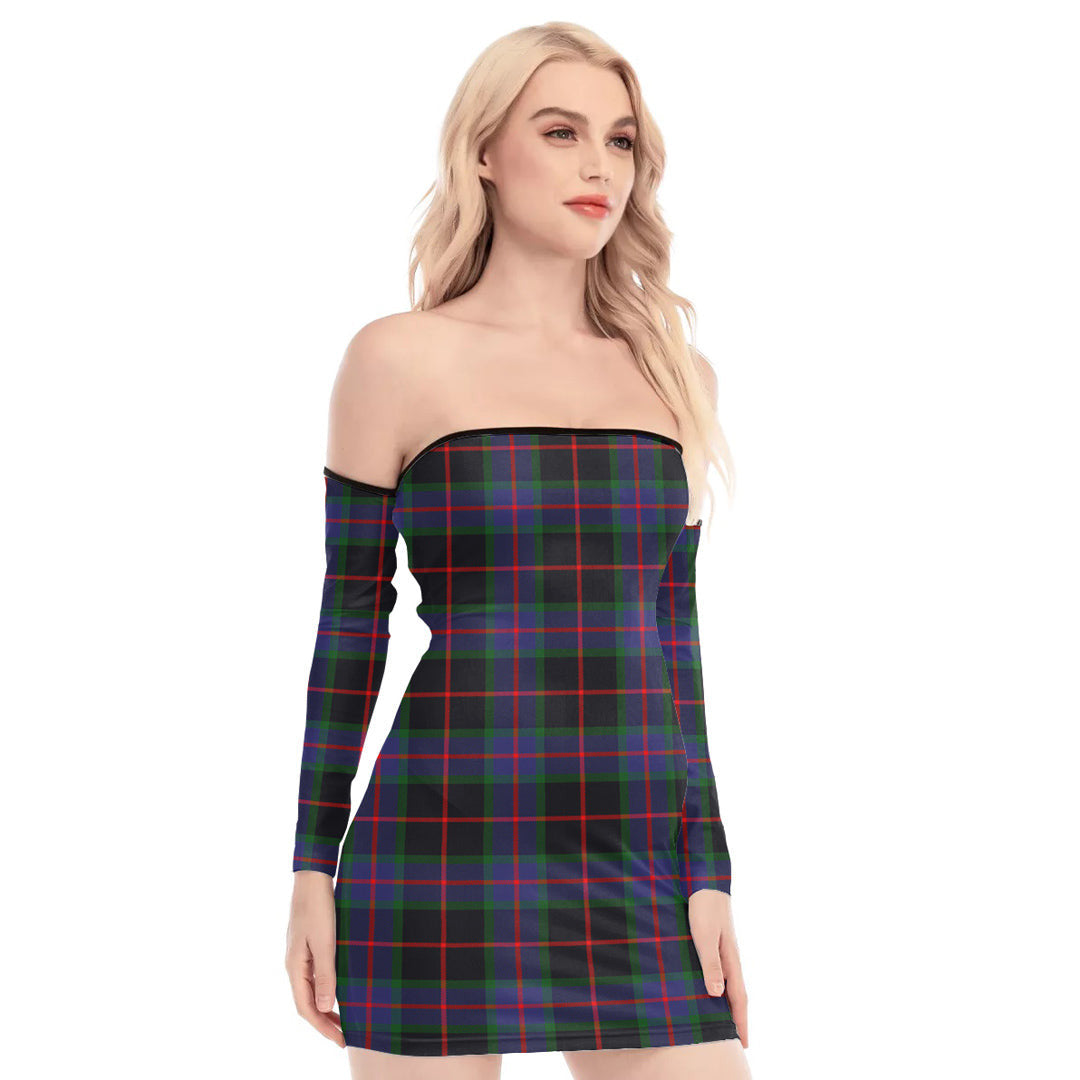 Nairn Tartan Plaid Off-Shoulder Back Lace-Up Dress