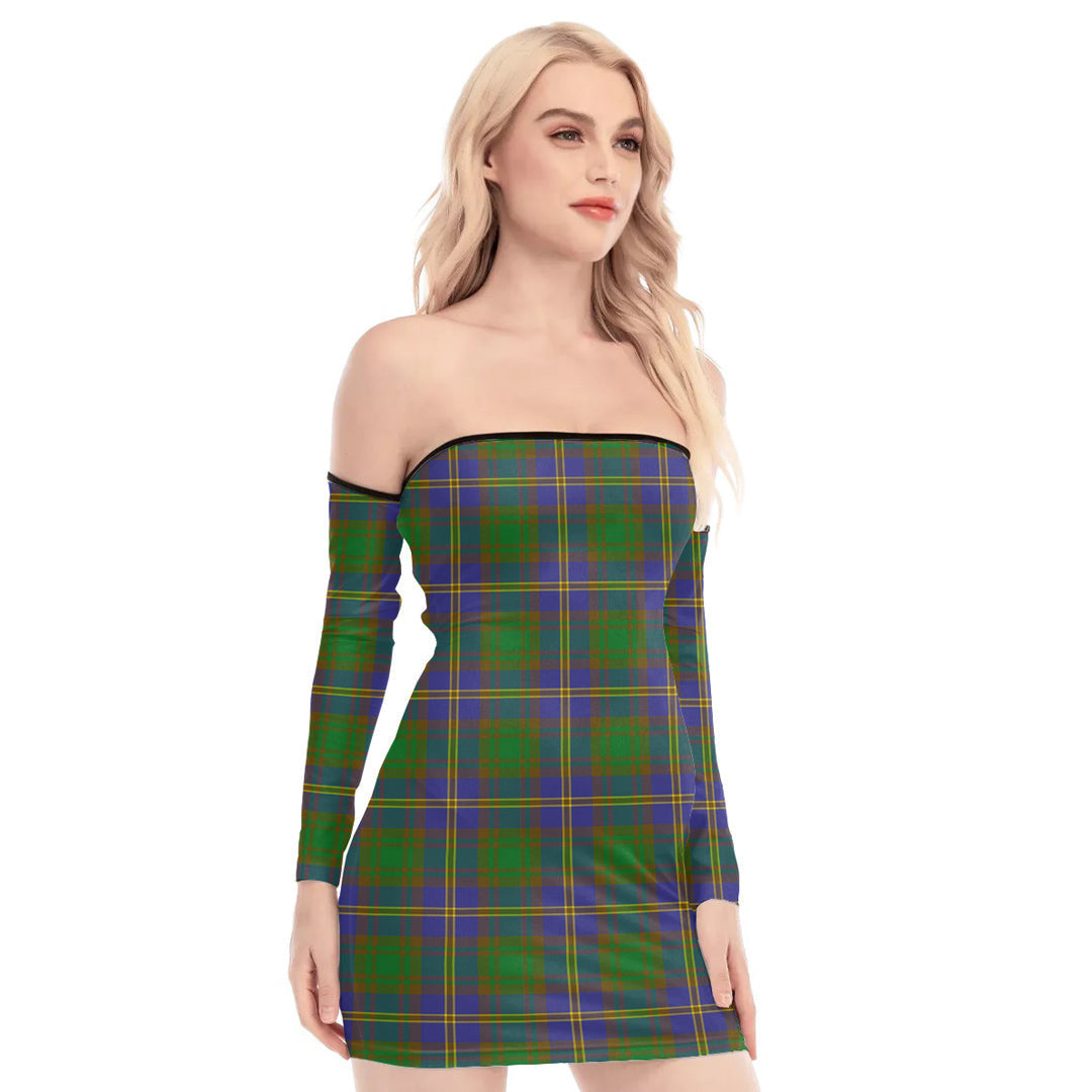 Strange of Balkaskie Tartan Plaid Off-Shoulder Back Lace-Up Dress