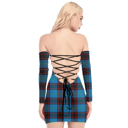 Home Ancient Tartan Plaid Off-Shoulder Back Lace-Up Dress