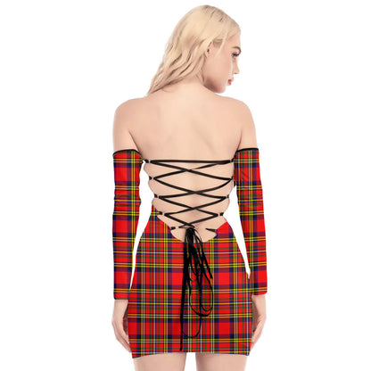 Hepburn Tartan Plaid Off-Shoulder Back Lace-Up Dress