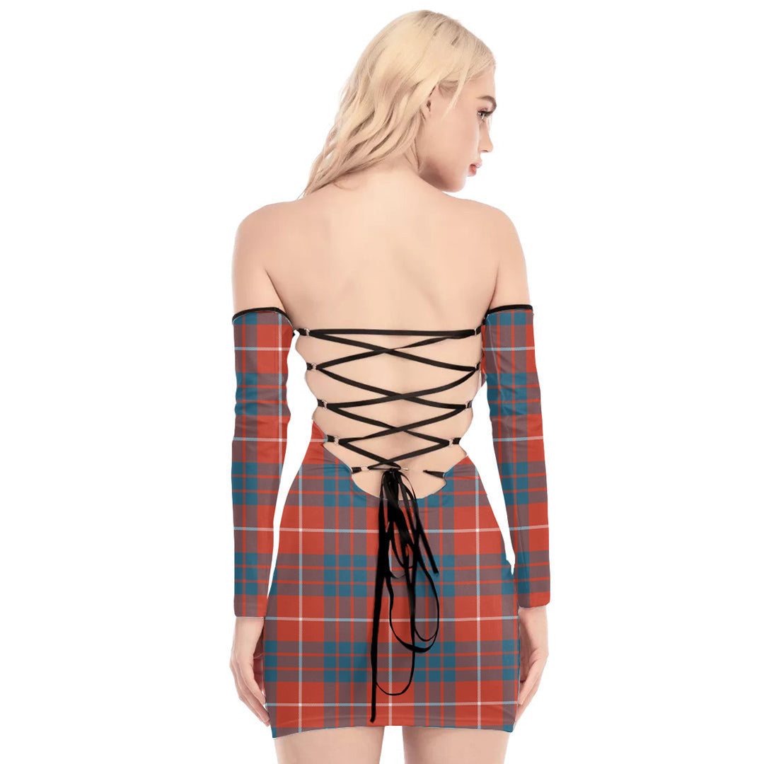 Hamilton Ancient Tartan Plaid Off-Shoulder Back Lace-Up Dress