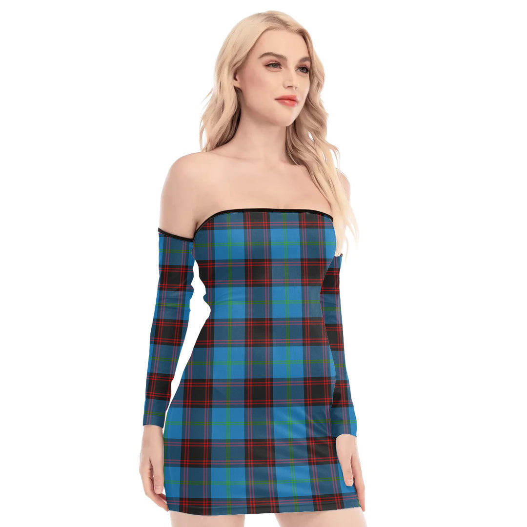 Home Ancient Tartan Plaid Off-Shoulder Back Lace-Up Dress