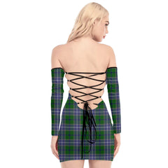 Wishart Hunting Modern Tartan Plaid Off-Shoulder Back Lace-Up Dress