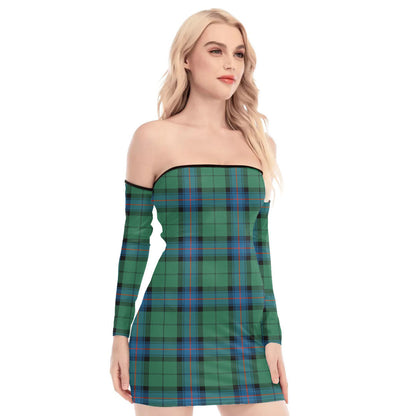 Armstrong Ancient Tartan Plaid Off-Shoulder Back Lace-Up Dress