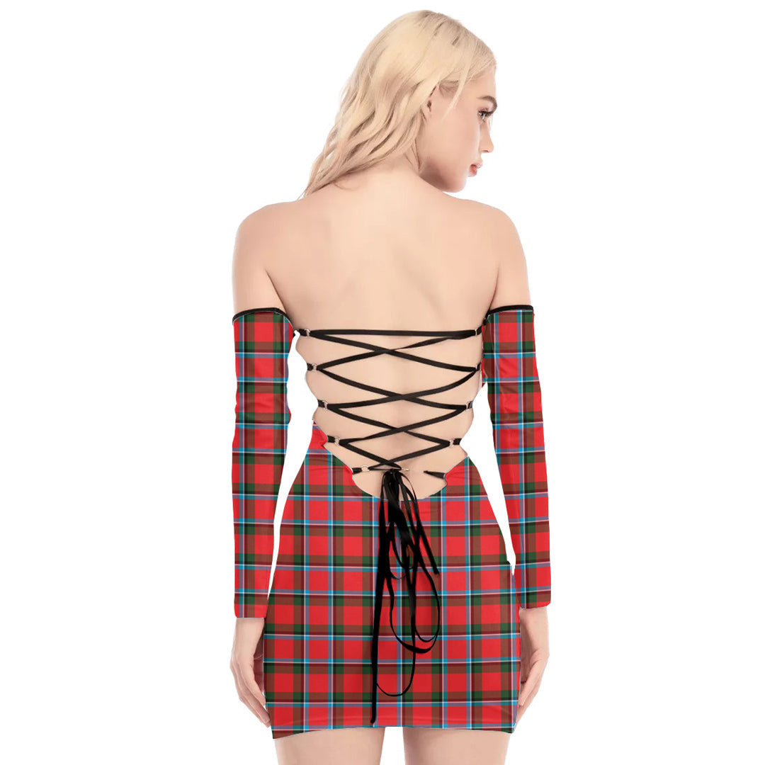 Sinclair Modern Tartan Plaid Off-Shoulder Back Lace-Up Dress