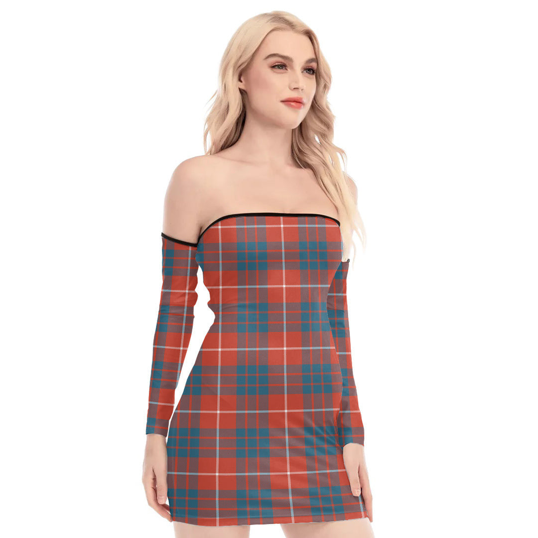 Hamilton Ancient Tartan Plaid Off-Shoulder Back Lace-Up Dress