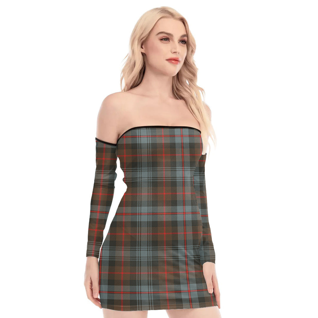 Murray of Atholl Weathered Tartan Plaid Off-Shoulder Back Lace-Up Dress