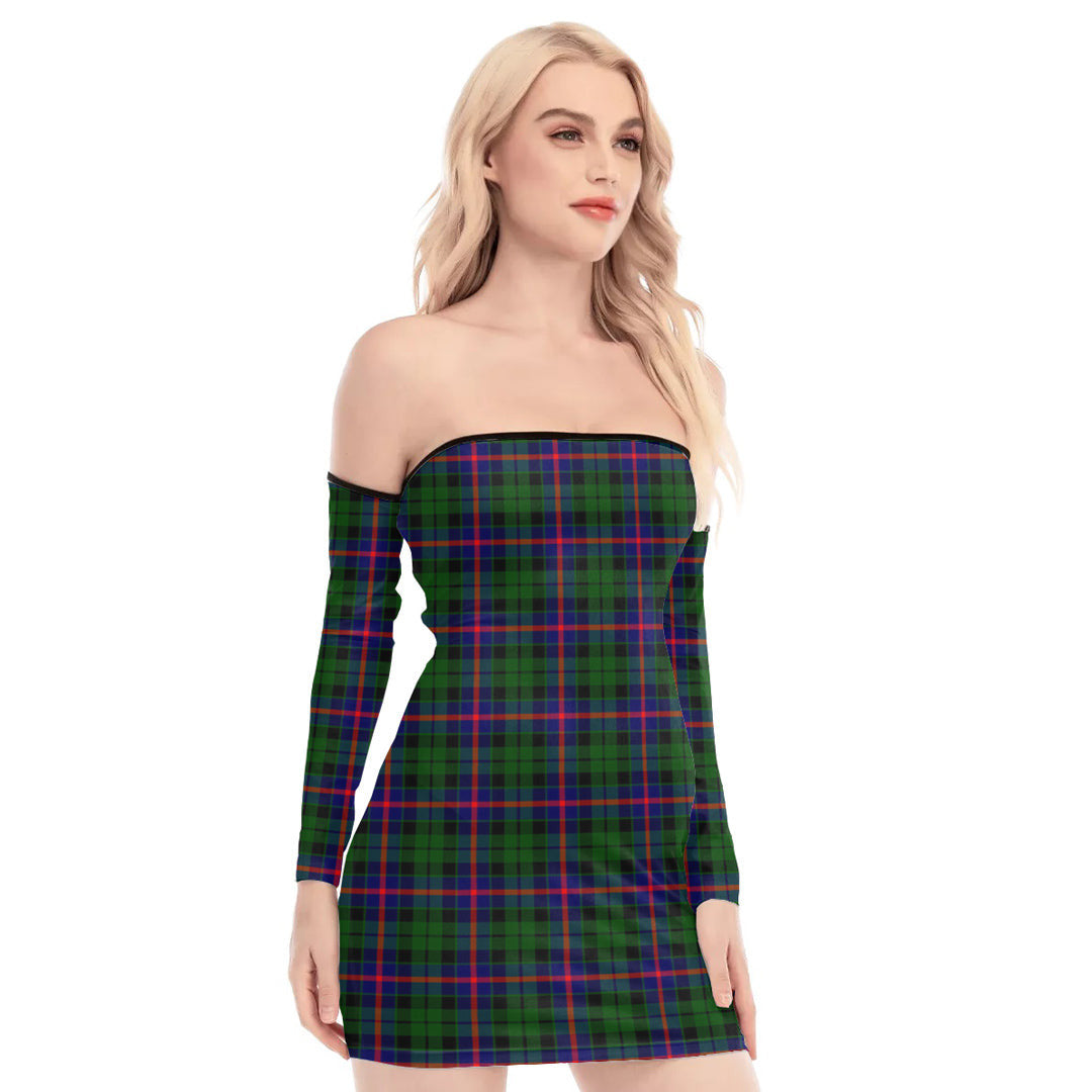 Morrison Modern Tartan Plaid Off-Shoulder Back Lace-Up Dress