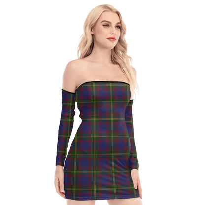 Durie Tartan Plaid Off-Shoulder Back Lace-Up Dress