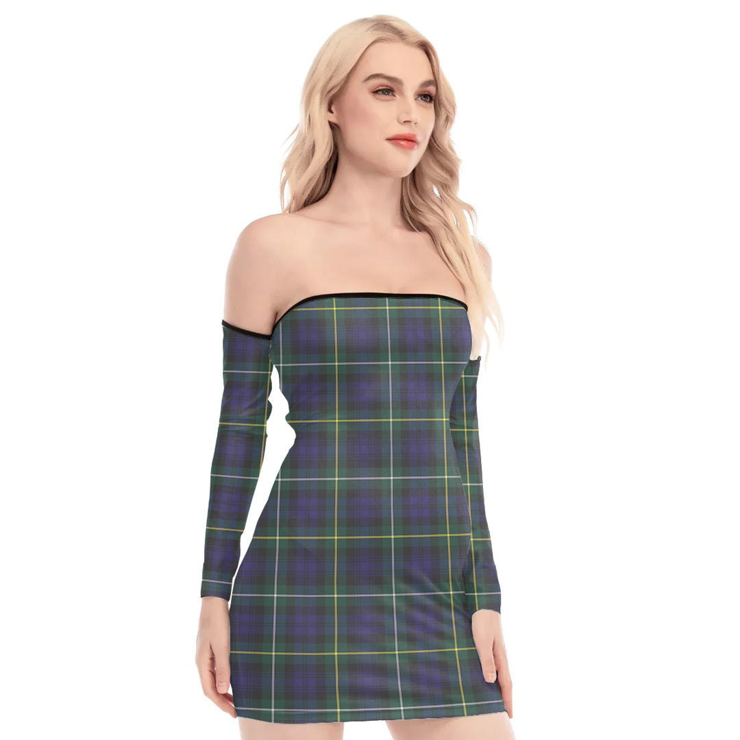 Campbell Argyll Modern Tartan Plaid Off-Shoulder Back Lace-Up Dress