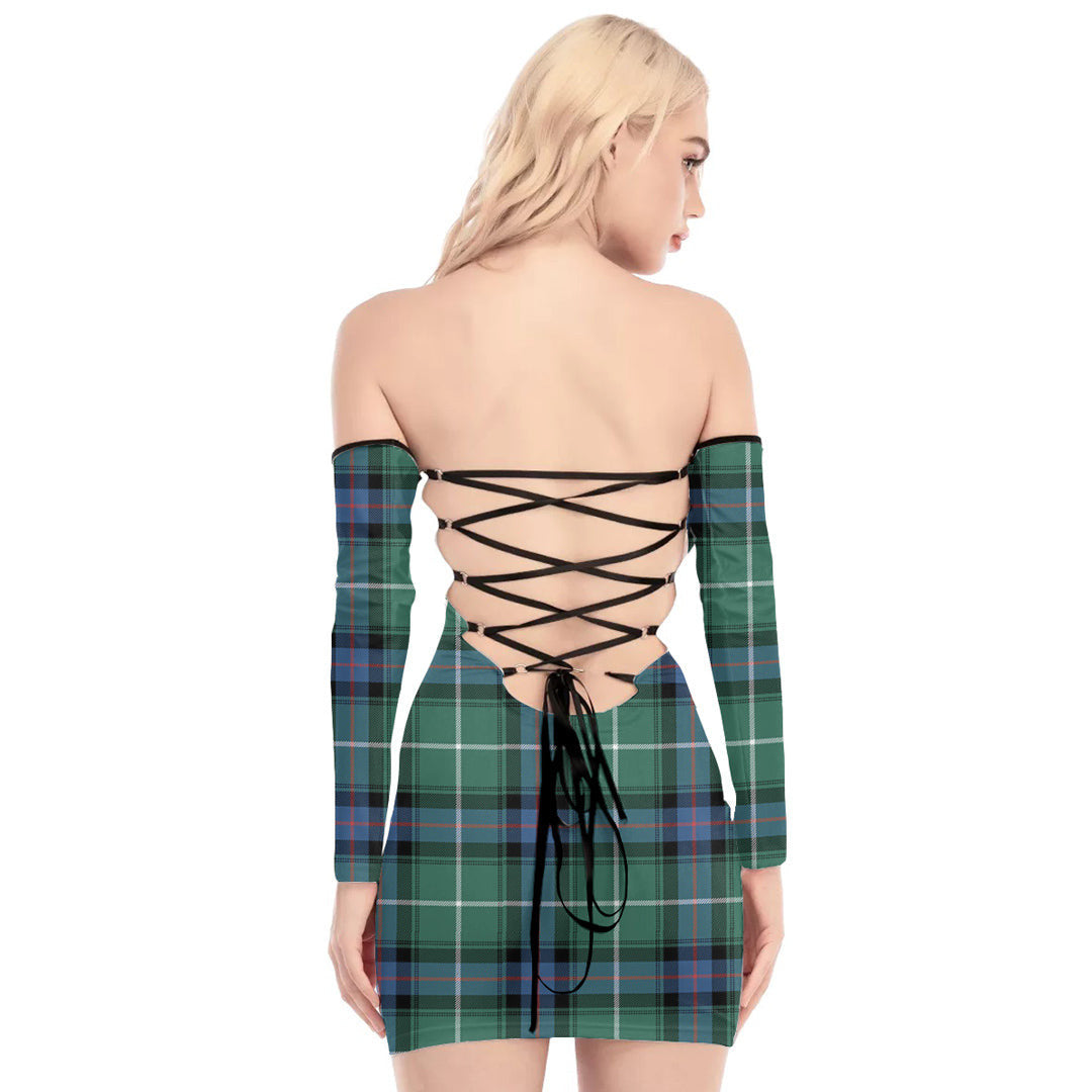 MacDonald of the Isles Hunting Ancient Tartan Plaid Off-Shoulder Back Lace-Up Dress