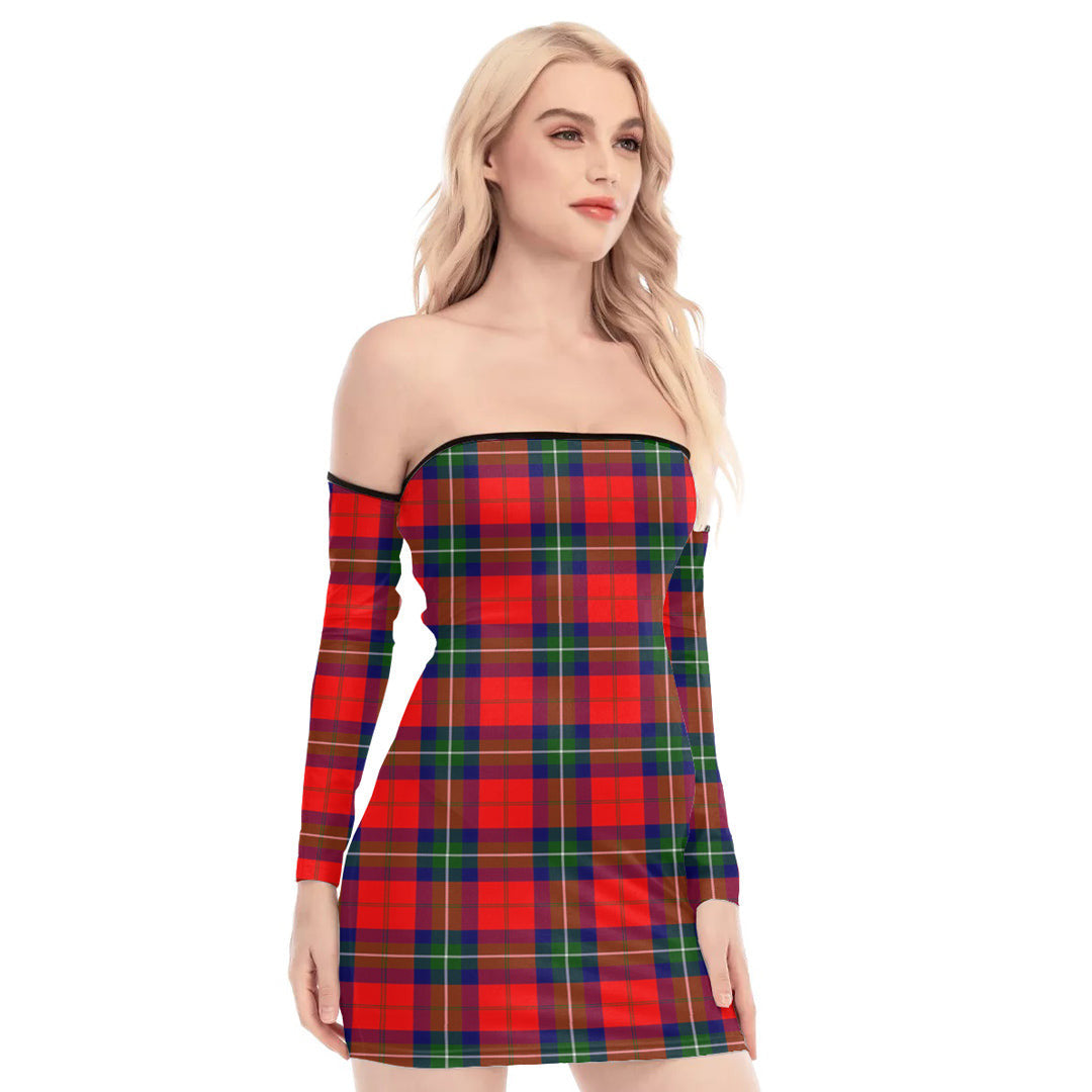 Ruthven Modern Tartan Plaid Off-Shoulder Back Lace-Up Dress