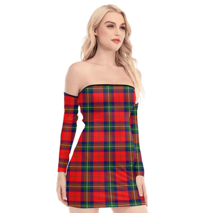 Ruthven Modern Tartan Plaid Off-Shoulder Back Lace-Up Dress