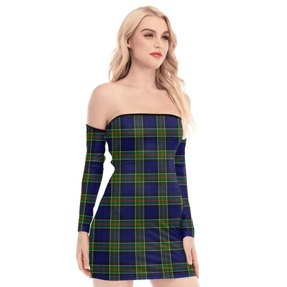 Colquhoun Modern Tartan Plaid Off-Shoulder Back Lace-Up Dress