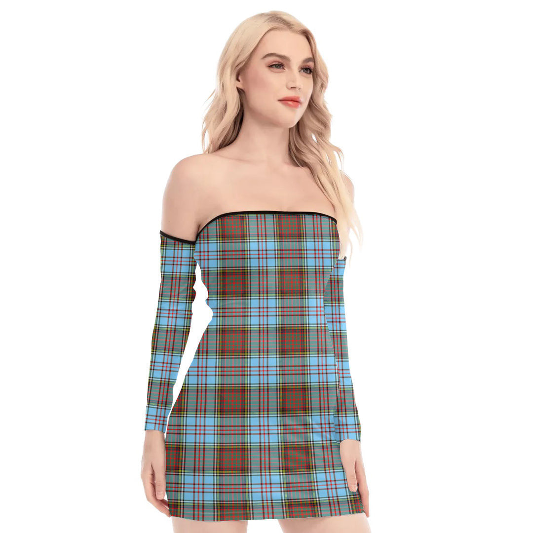 Anderson Ancient Tartan Plaid Off-Shoulder Back Lace-Up Dress