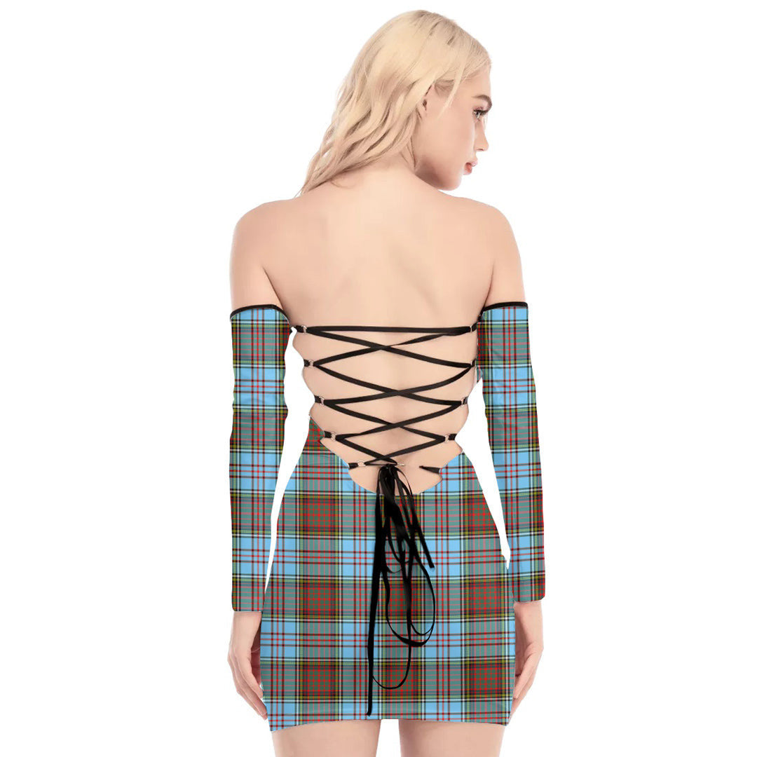 Anderson Ancient Tartan Plaid Off-Shoulder Back Lace-Up Dress