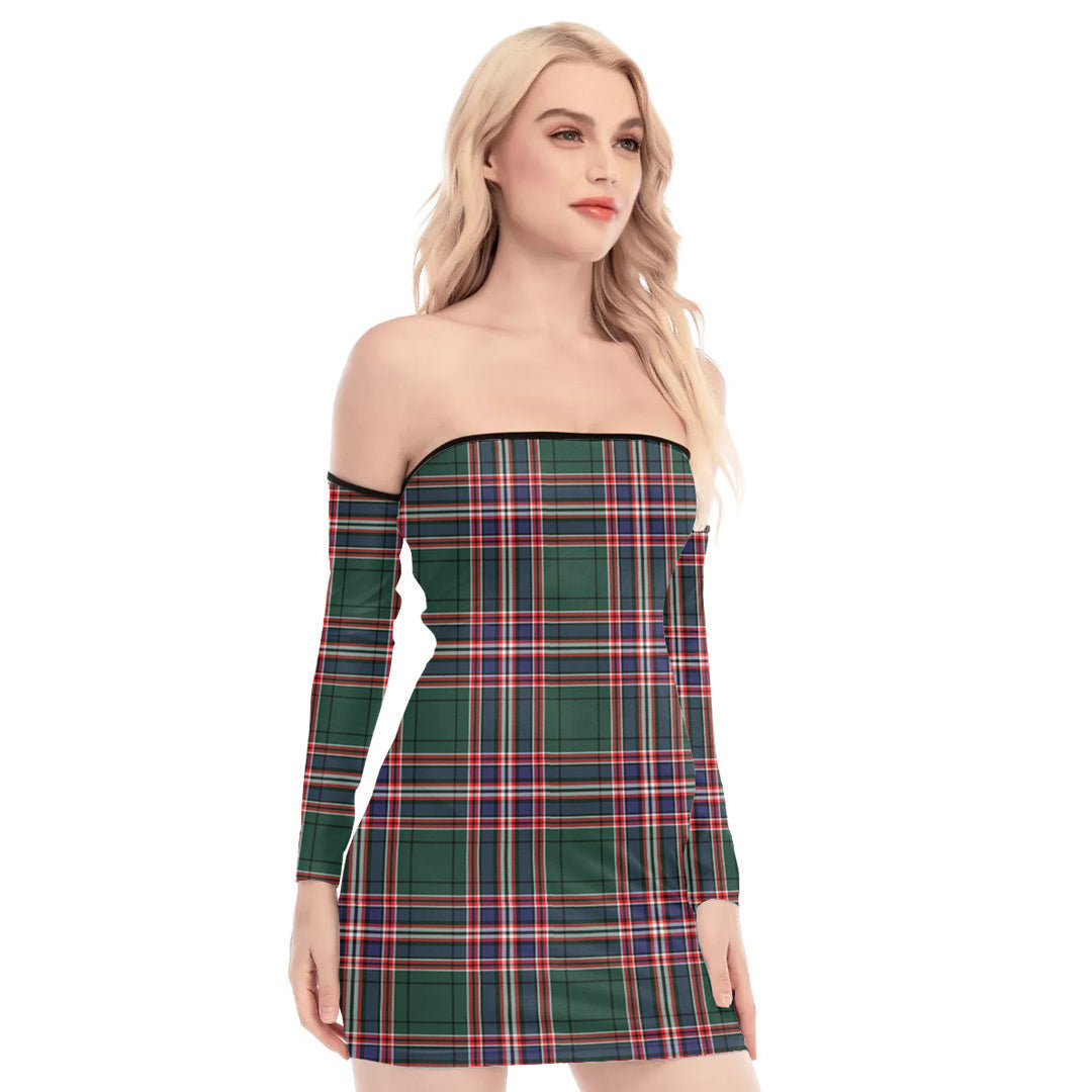 MacFarlane Hunting Modern Tartan Plaid Off-Shoulder Back Lace-Up Dress