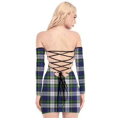 Gordon Dress Modern Tartan Plaid Off-Shoulder Back Lace-Up Dress