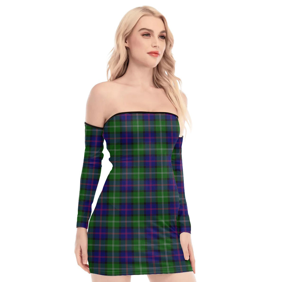 MacThomas Modern Tartan Plaid Off-Shoulder Back Lace-Up Dress