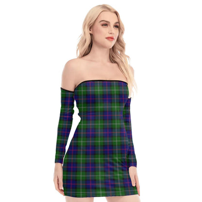 MacThomas Modern Tartan Plaid Off-Shoulder Back Lace-Up Dress