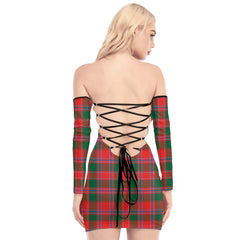 Dalziel Modern Tartan Plaid Off-Shoulder Back Lace-Up Dress