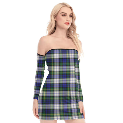 Gordon Dress Modern Tartan Plaid Off-Shoulder Back Lace-Up Dress