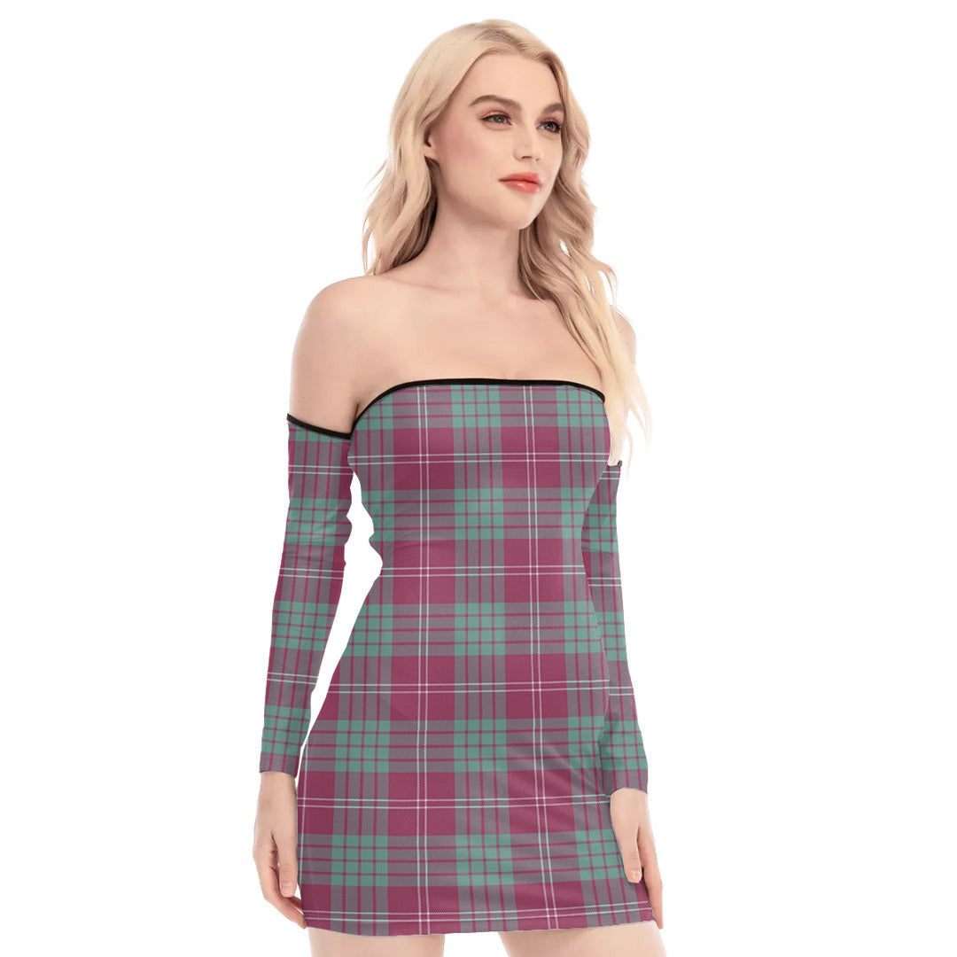 Crawford Ancient Tartan Plaid Off-Shoulder Back Lace-Up Dress