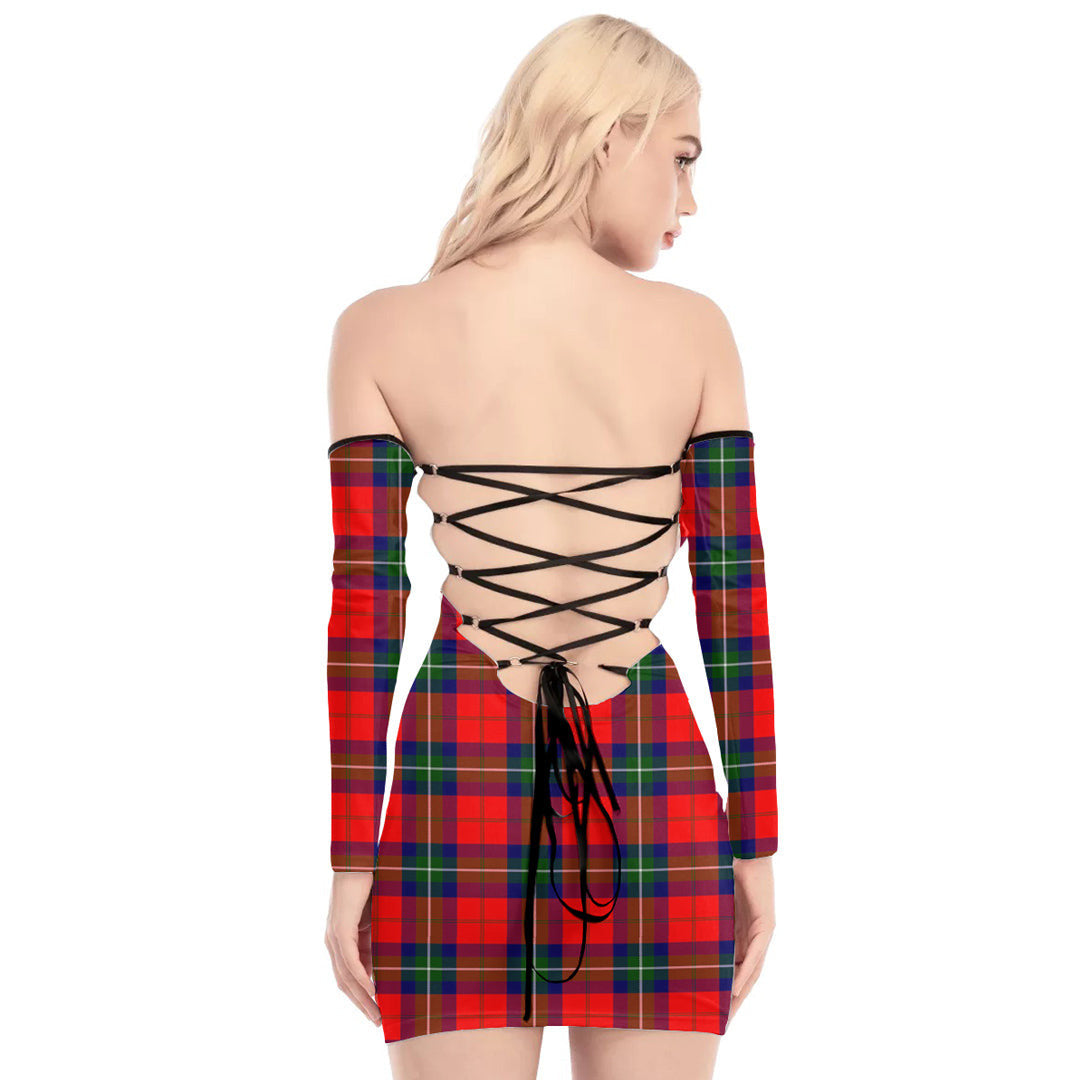 Ruthven Modern Tartan Plaid Off-Shoulder Back Lace-Up Dress